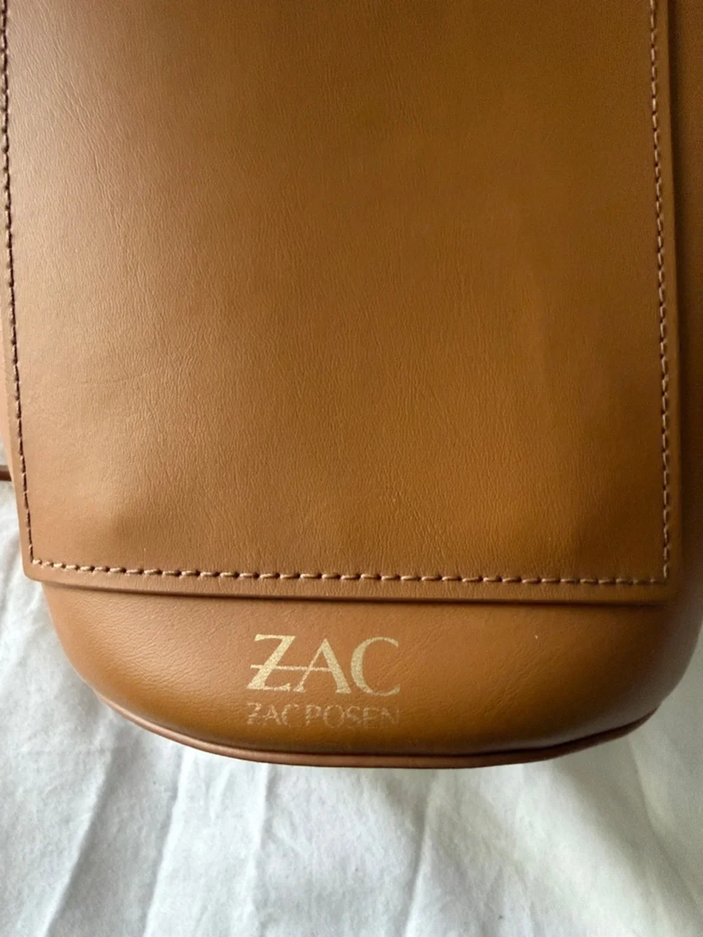 Zac Posen Caramel Brown Leather Crossbody with Gold Carabiner Detail - Picture 3 of 8